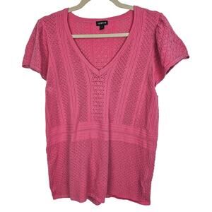 Torrid Sweater Knit Sweater Women 1X Pink Pointelle Sweater Short Sleeve Sweater